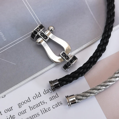 [⭐JeweliWhal]FORCE LARGE HORSESHOE BLACK DIAMOND BRACELET SILVER