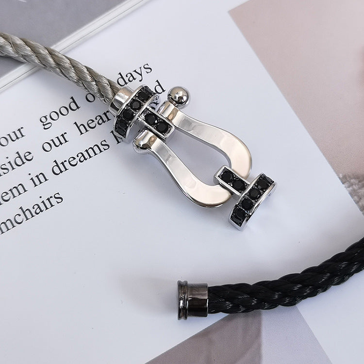 [⭐JeweliWhal]FORCE LARGE HORSESHOE BLACK DIAMOND BRACELET SILVER
