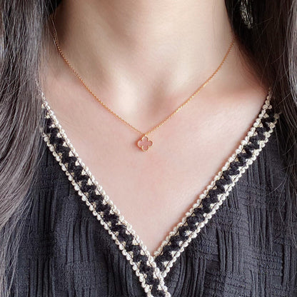 [⭐JeweliWhal]CLOVER 15MM PINK MOTHER-OF-PEARL SINGLE FLOWER NECKLACE