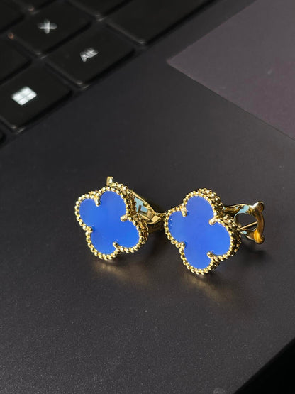 [⭐JeweliWhal] CLOVER LARGE (20mm) 1 MOTIFS BLUE MOP STUD EARRINGS