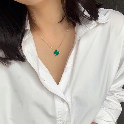 [⭐JeweliWhal]CLOVER 15MM MALACHITE SINGLE FLOWER  NECKLACE