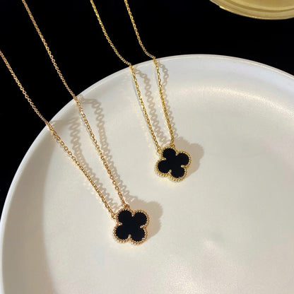 [⭐JeweliWhal]CLOVER 15MM BLACK ONYX SINGLE FLOWER NECKLACE