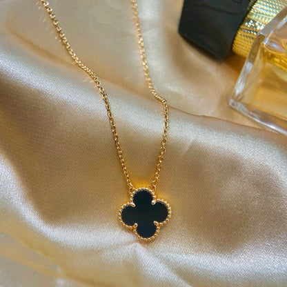 [⭐JeweliWhal]CLOVER 15MM BLACK ONYX SINGLE FLOWER NECKLACE