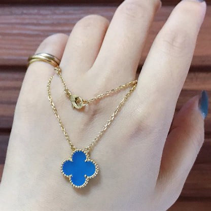 [⭐JeweliWhal]CLOVER 15MM BLUE AGATE NECKLACE