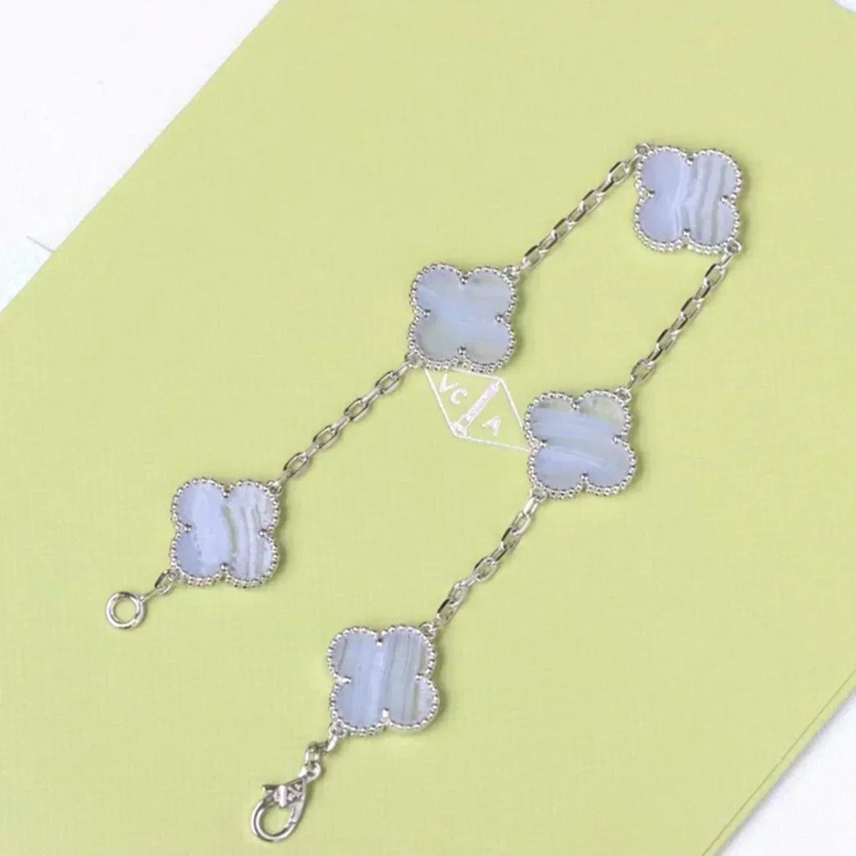 [⭐JeweliWhal] CLOVER 5 MOTIF PURPLE CHALCEDONY BRACELET COLLECTION