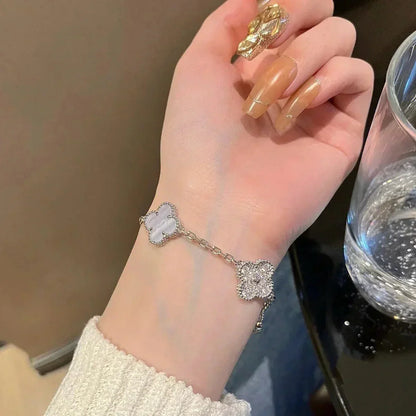 [⭐JeweliWhal] CLOVER 5 MOTIF PURPLE CHALCEDONY BRACELET COLLECTION