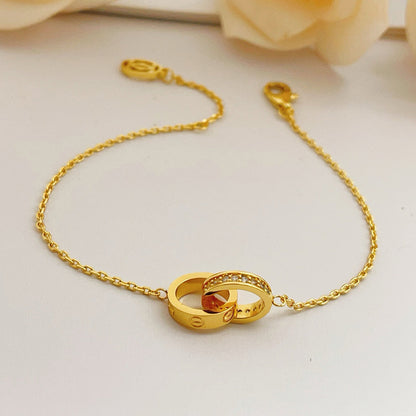 [⭐JeweliWhal]LOVE DOUBLE RING HALF DIAMOND BRACELET