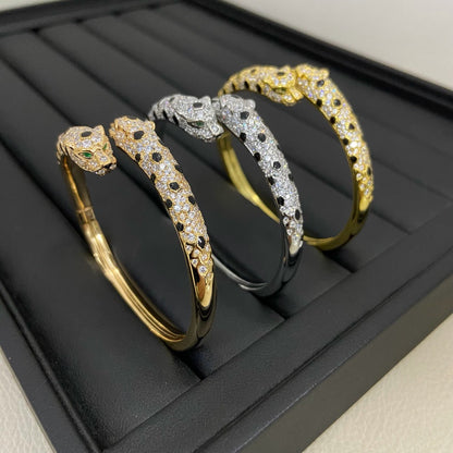 [⭐JeweliWhal]PANTHERE DOUBLE HEADED HALF DIAMOND OPEN BRACELET