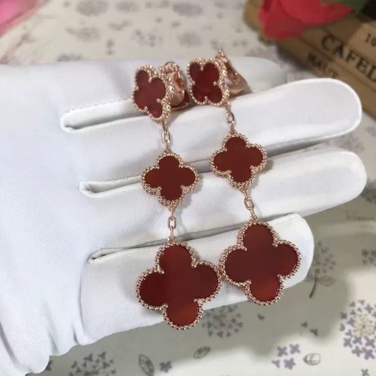 [⭐JeweliWhal]CLOVER 3 MOTIF CARNELIAN DROP EARRINGS