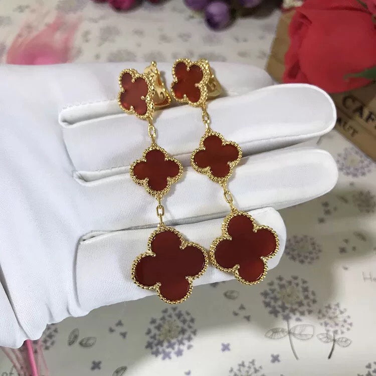 [⭐JeweliWhal]CLOVER 3 MOTIF CARNELIAN DROP EARRINGS