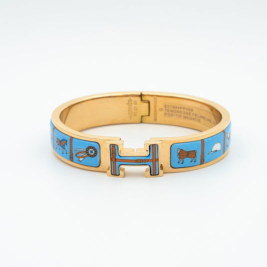 [⭐JeweliWhal]H PINK GOLD BRACELET BLUE CERAMIC
