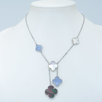 [⭐JeweliWhal]CLOVER MOP CHALCEDONY NECKLACE SILVER 6 MOTIF