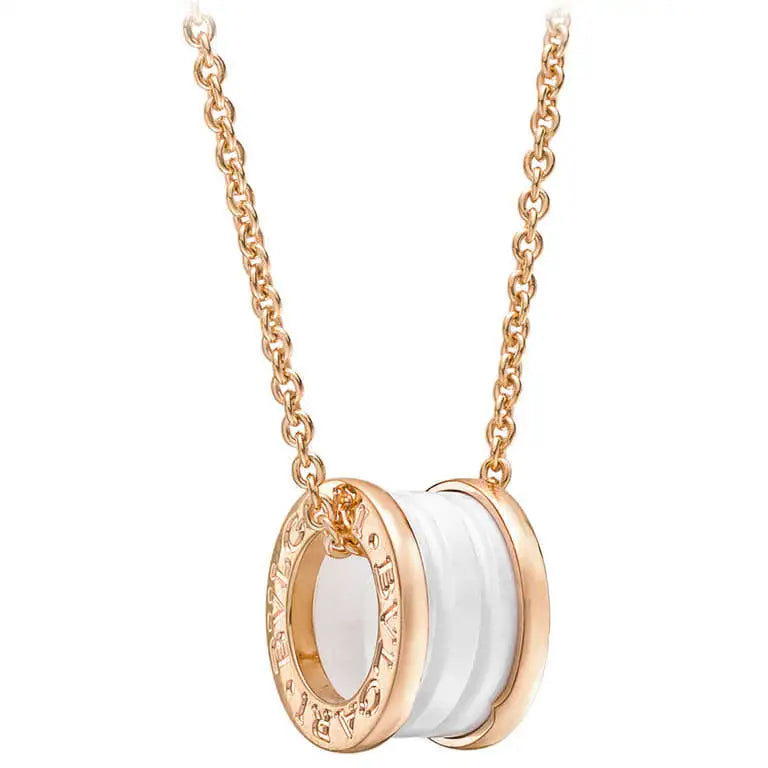 [⭐JeweliWhal]ZERO 1 WHITE CERAMIC PINK GOLD DIAMOND NECKLACE