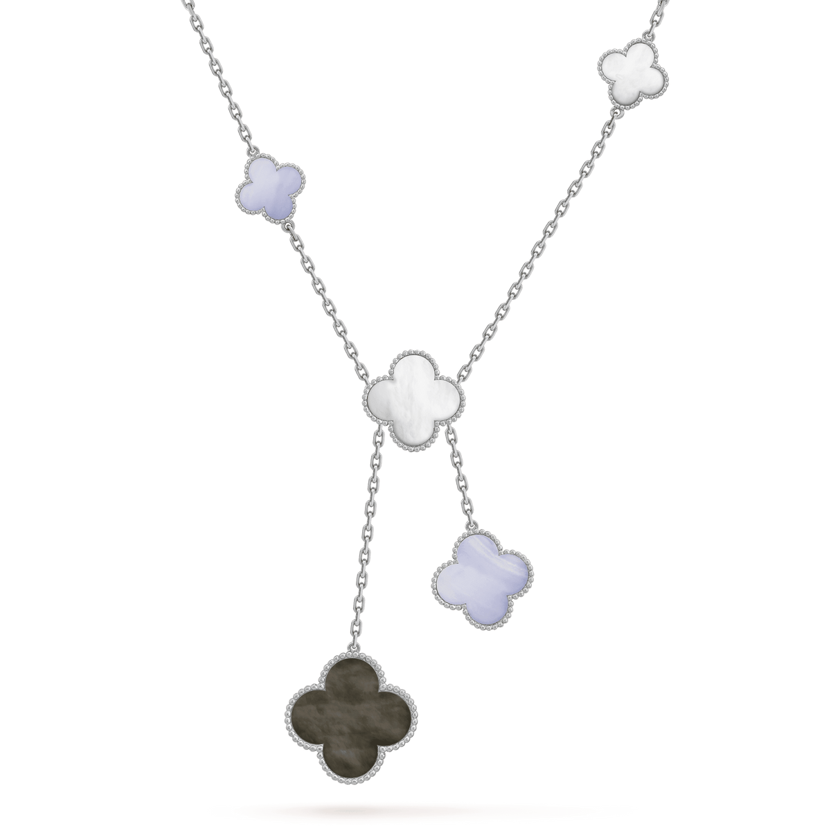 [⭐JeweliWhal]CLOVER MOP CHALCEDONY NECKLACE SILVER 6 MOTIF