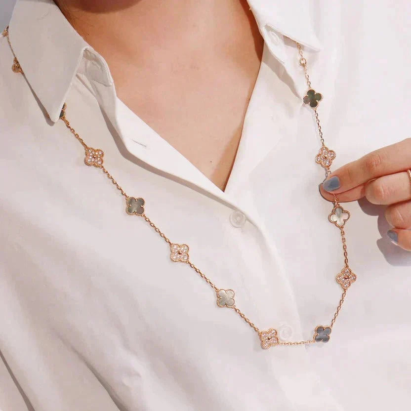 [⭐JeweliWhal]CLOVER 20 MOTIFS DARK MOP DIAMOND  NECKLACE