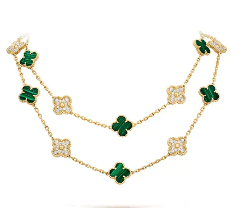 [⭐JeweliWhal]CLOVER 20 MOTIFS MALACHITE DIAMOND NECKLACE