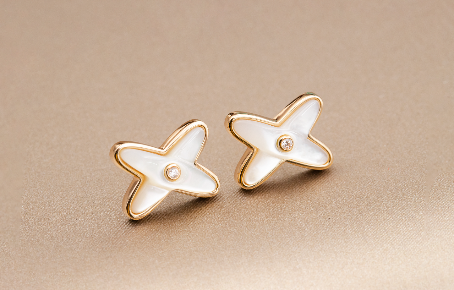 [⭐JeweliWhal]JEUX DE WHITE MOP PINK GOLD DIAMOND EARRINGS