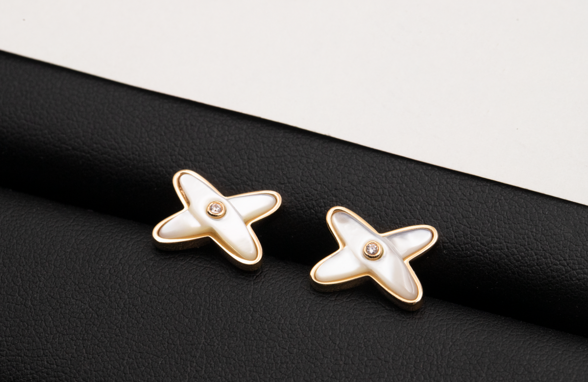 [⭐JeweliWhal]JEUX DE WHITE MOP ROSE GOLD DIAMOND EARRINGS