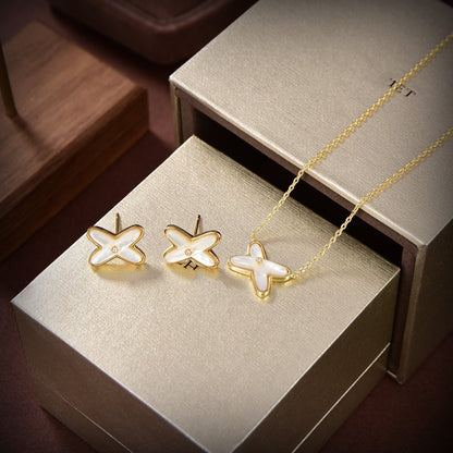 [⭐JeweliWhal]JEUX DE WHITE MOP GOLD DIAMOND EARRINGS