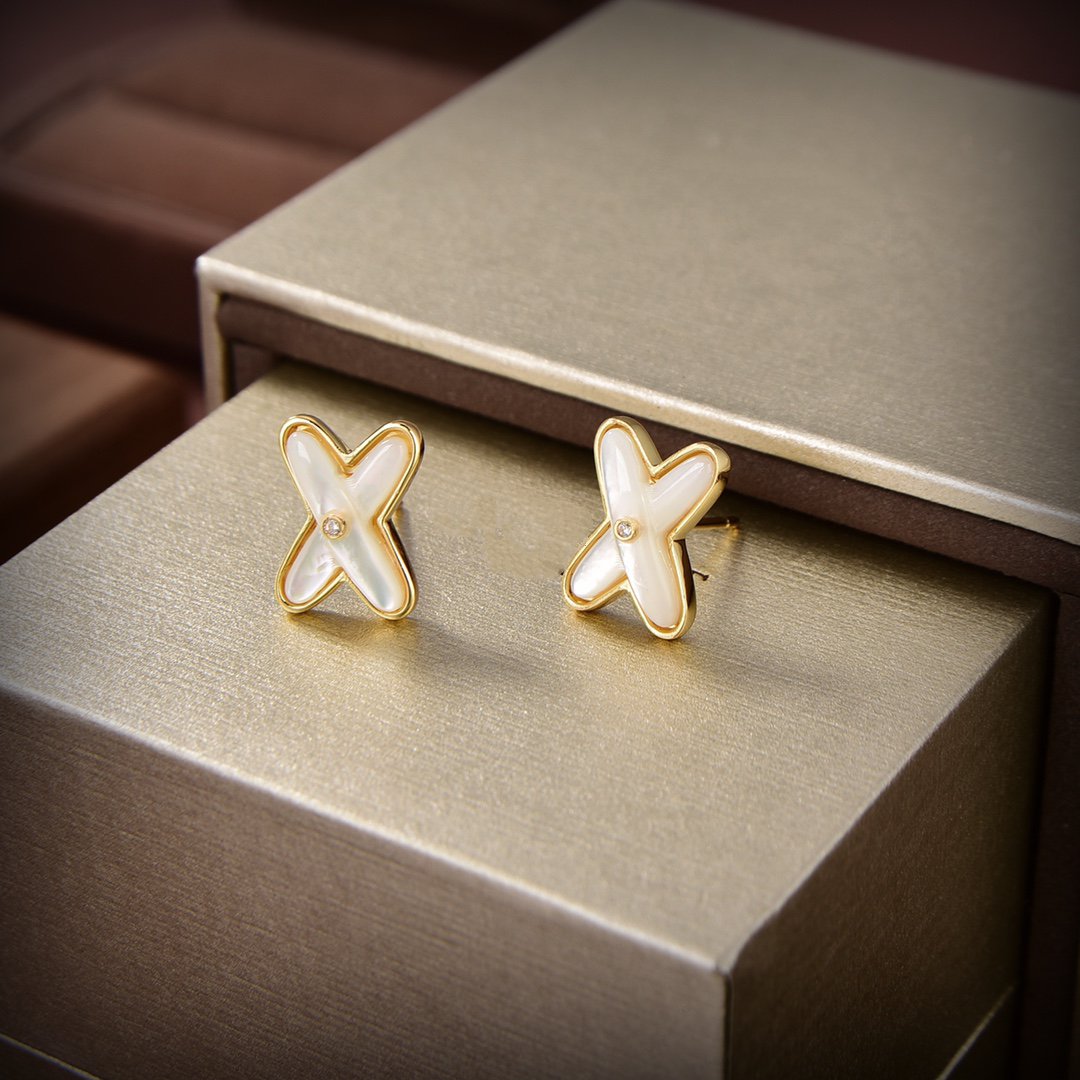 [⭐JeweliWhal]JEUX DE WHITE MOP GOLD DIAMOND EARRINGS