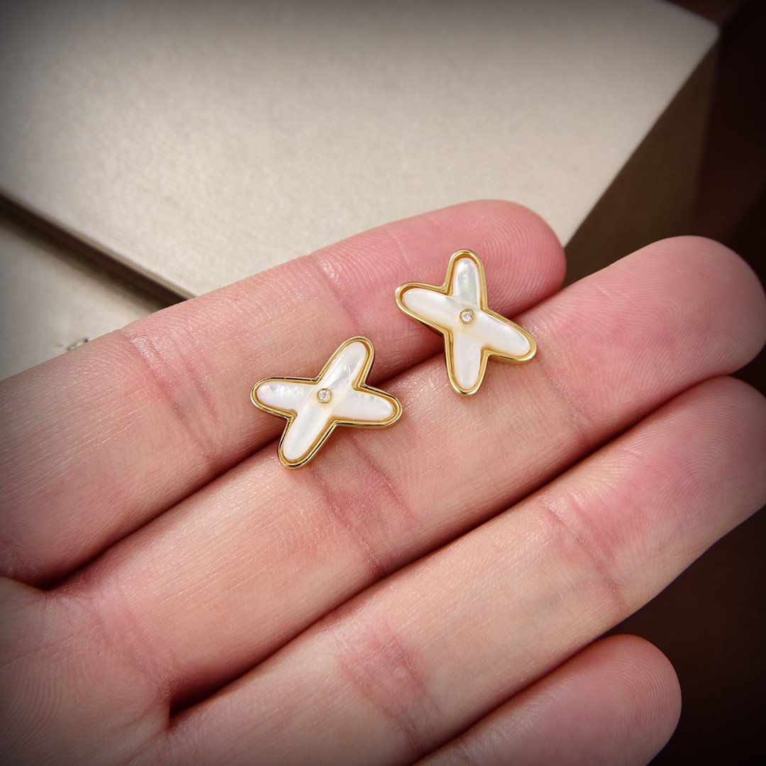 [⭐JeweliWhal]JEUX DE WHITE MOP GOLD DIAMOND EARRINGS