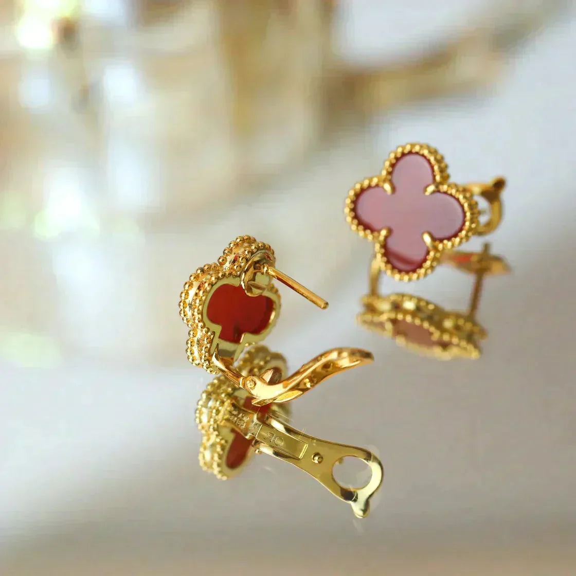 [⭐JeweliWhal]CLOVER MEDIUM 1 MOTIFS CARNELIAN  EARRINGS