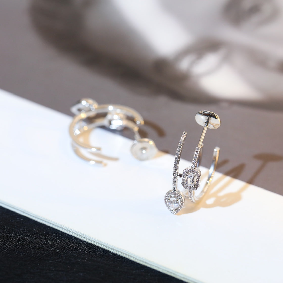 [⭐JeweliWhal]CREOLES MY TWIN 2 RANGS SILVER DIAMOND EARRINGS
