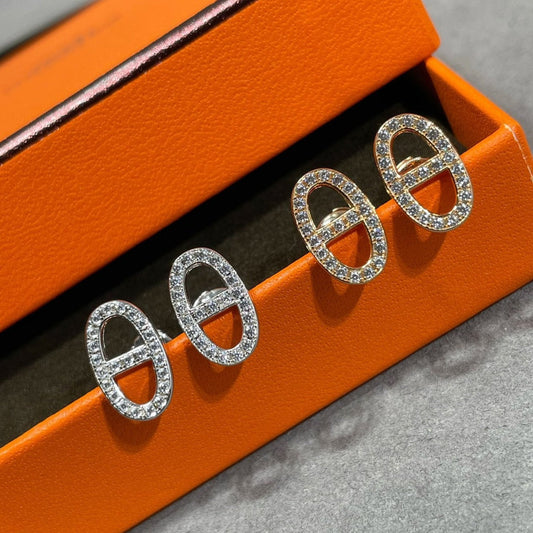 [⭐JeweliWhal]HM FULL DIAMOND PIG NOSE STUD EARRINGS