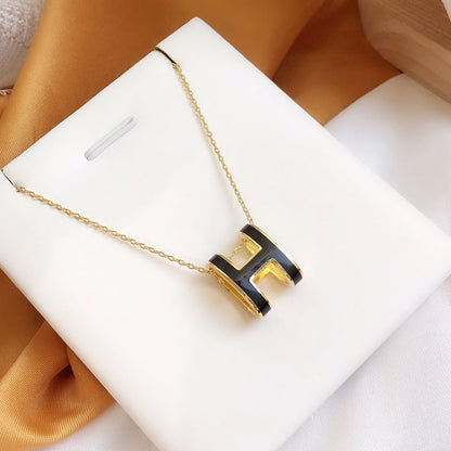 [⭐JeweliWhal]HM CLIC BLACK ENAMEL GOLD NECKLACE