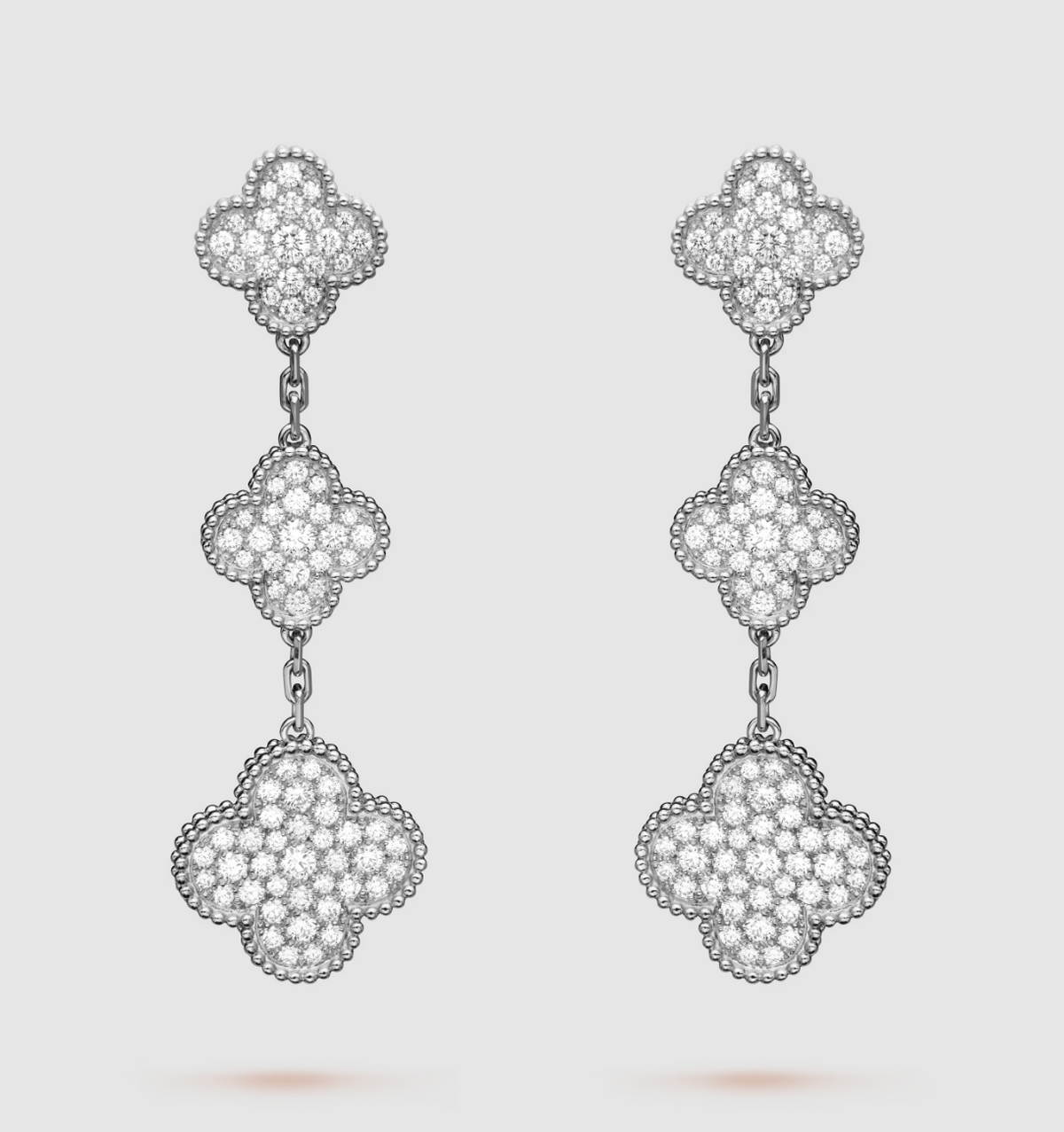 [⭐JeweliWhal]CLOVER 3 MOTIF DIAMOND SILVER DROP EARRINGS