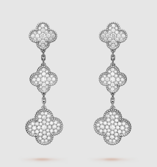 [⭐JeweliWhal]CLOVER 3 MOTIF DIAMOND SILVER DROP EARRINGS