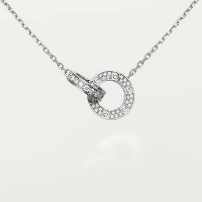 [⭐JeweliWhal]LOVE 7.6MM NECKLACE ROSE GOLD AND SILVER  FULL DIAMOND