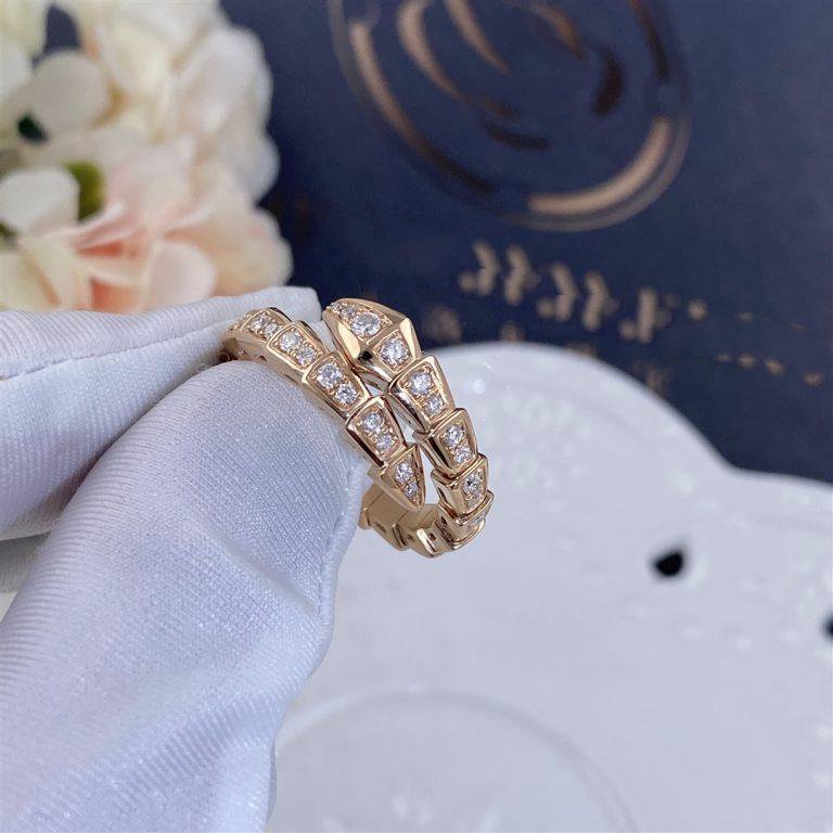 [⭐JeweliWhal]SERPENTI RING PINK GOLD DIAMOND PAVED 4MM