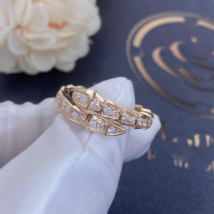 [⭐JeweliWhal]SERPENTI RING PINK GOLD DIAMOND PAVED 4MM