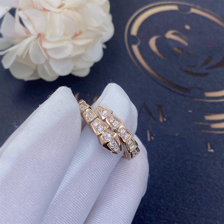 [⭐JeweliWhal]SERPENTI RING PINK GOLD DIAMOND PAVED 4MM