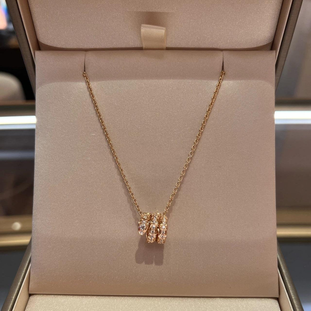 [⭐JeweliWhal]SERPENTI PINK GOLD NECKLACE DOUBLE RING DIAMOND