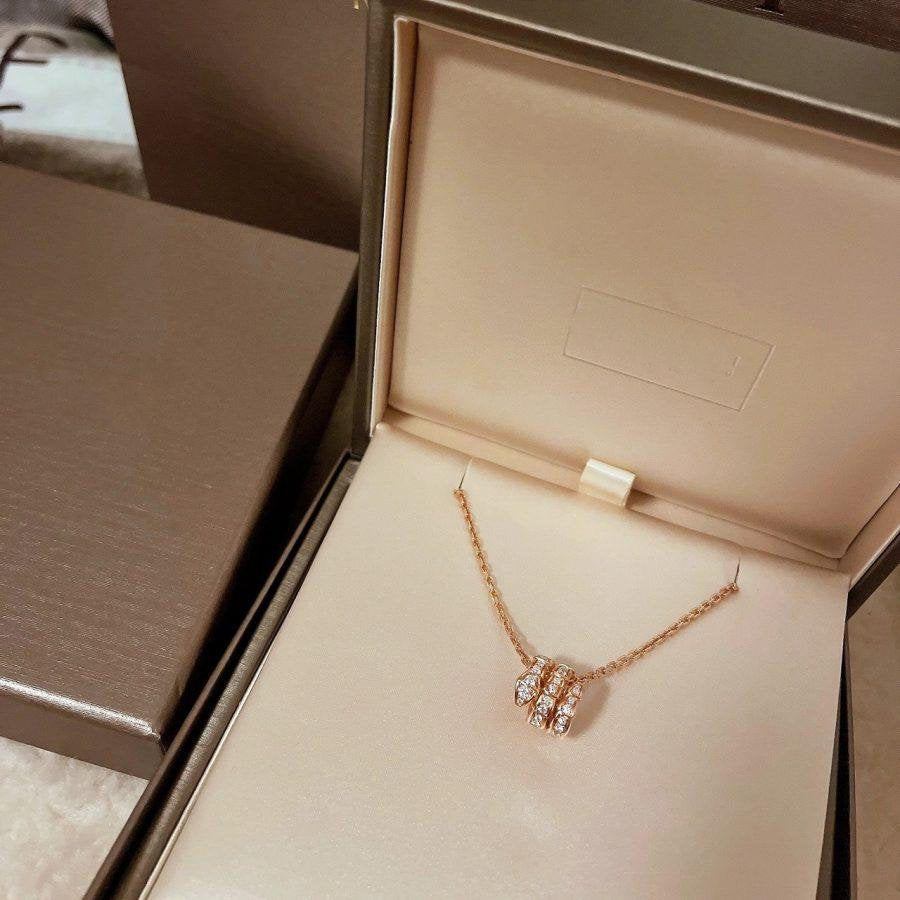 [⭐JeweliWhal]SERPENTI PINK GOLD NECKLACE DOUBLE RING DIAMOND