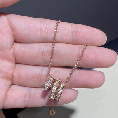 [⭐JeweliWhal]SERPENTI PINK GOLD NECKLACE DOUBLE RING DIAMOND