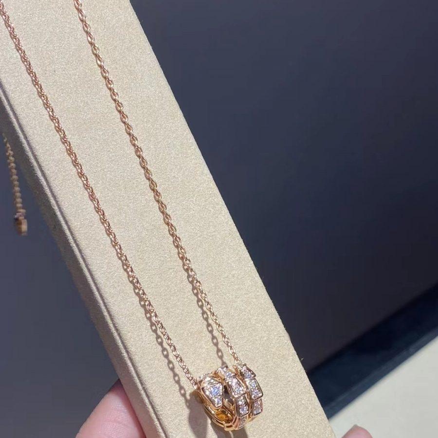 [⭐JeweliWhal]SERPENTI PINK GOLD NECKLACE DOUBLE RING DIAMOND