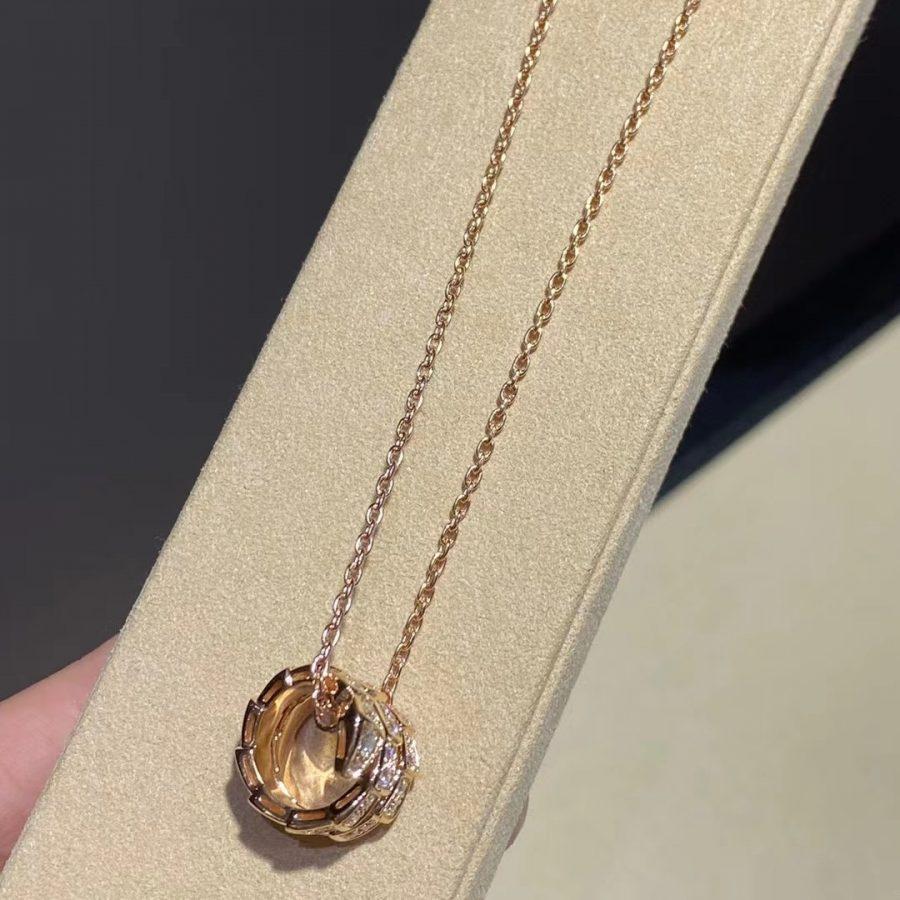 [⭐JeweliWhal]SERPENTI PINK GOLD NECKLACE DOUBLE RING DIAMOND