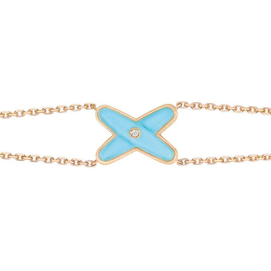 [⭐JeweliWhal]JEUX BRACELET TURQUOISE PINK GOLD 1 DIAMOND