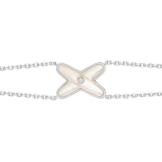 [⭐JeweliWhal]JEUX BRACELET WHITE MOP SILVER 1 DIAMOND
