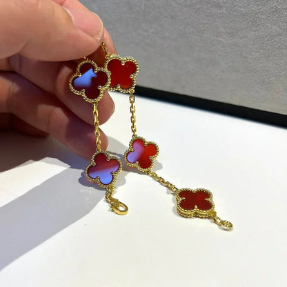 [⭐JeweliWhal] CLOVER 5 MOTIF RED CORNELIAN BRACELET COLLECTION
