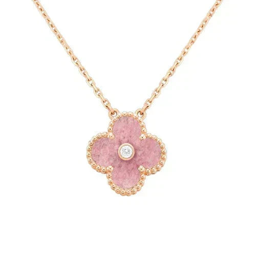 [⭐JeweliWhal]CLOVER 15MM DIAMOND RHODONITE NECKLACE