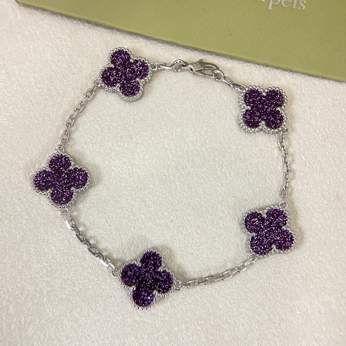 [⭐JeweliWhal]NEW PURPLE SAND-GOLD FOUR-LEAF CLOVER 5-FLOWER BRACELET