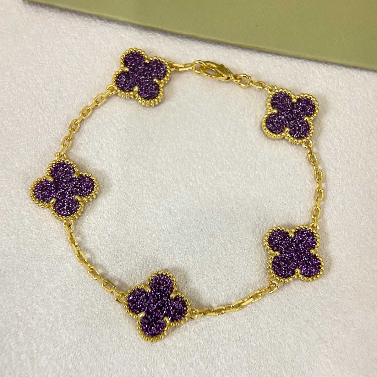 [⭐JeweliWhal]NEW PURPLE SAND-GOLD FOUR-LEAF CLOVER 5-FLOWER BRACELET