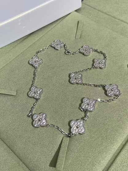 [⭐JeweliWhal]CLOVER 10 MOTIFS  FULL DIAMOND NECKLACE