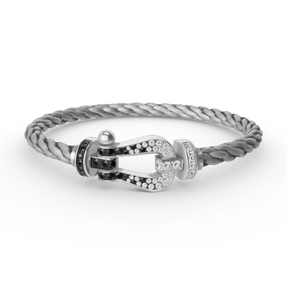 [⭐JeweliWhal]FORCE LARGE HORSESHOE BLACK WHITE DIAMOND BRACELET SILVER