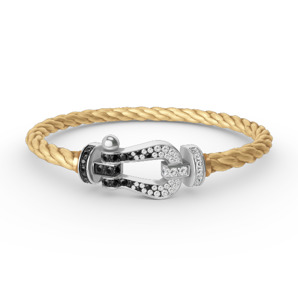 [⭐JeweliWhal]FORCE LARGE HORSESHOE BLACK WHITE DIAMOND BRACELET SILVER