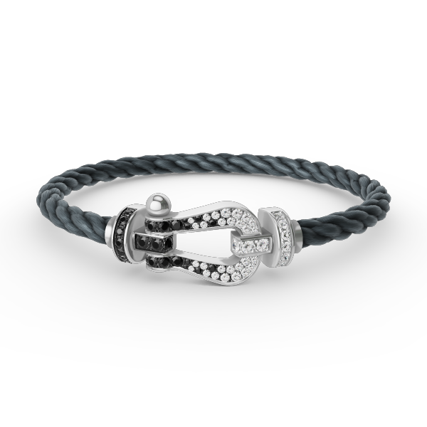 [⭐JeweliWhal]FORCE LARGE HORSESHOE BLACK WHITE DIAMOND BRACELET SILVER